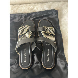 Ron White Women White and Black Cloth Sandals Size EU 40/US 9.5
